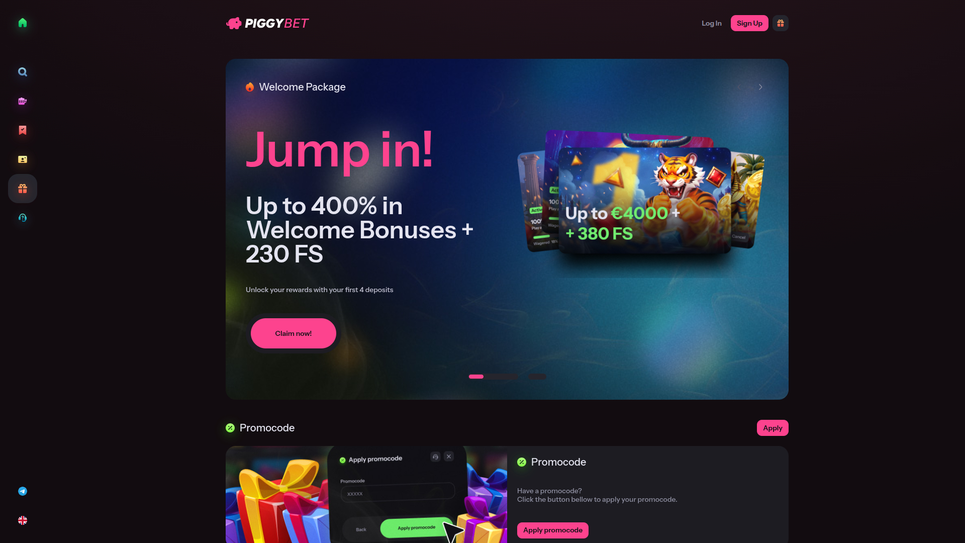 Promotions du casino PiggyBet sur ordinateur