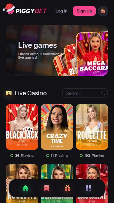 PiggyBet Casino avec croupiers en direct sur mobile