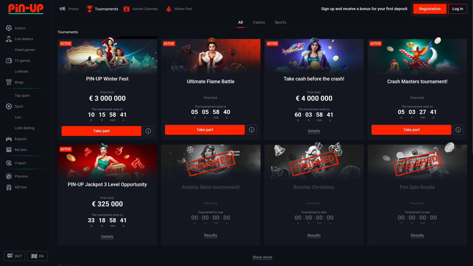 Tornei desktop di Pin Up Casino