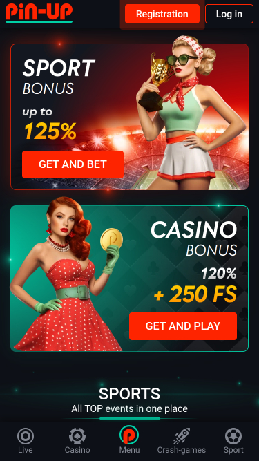Homepage mobile di Pin Up Casino