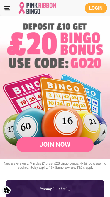 Главная страница мобильного приложения казино Pink Ribbon Bingo
