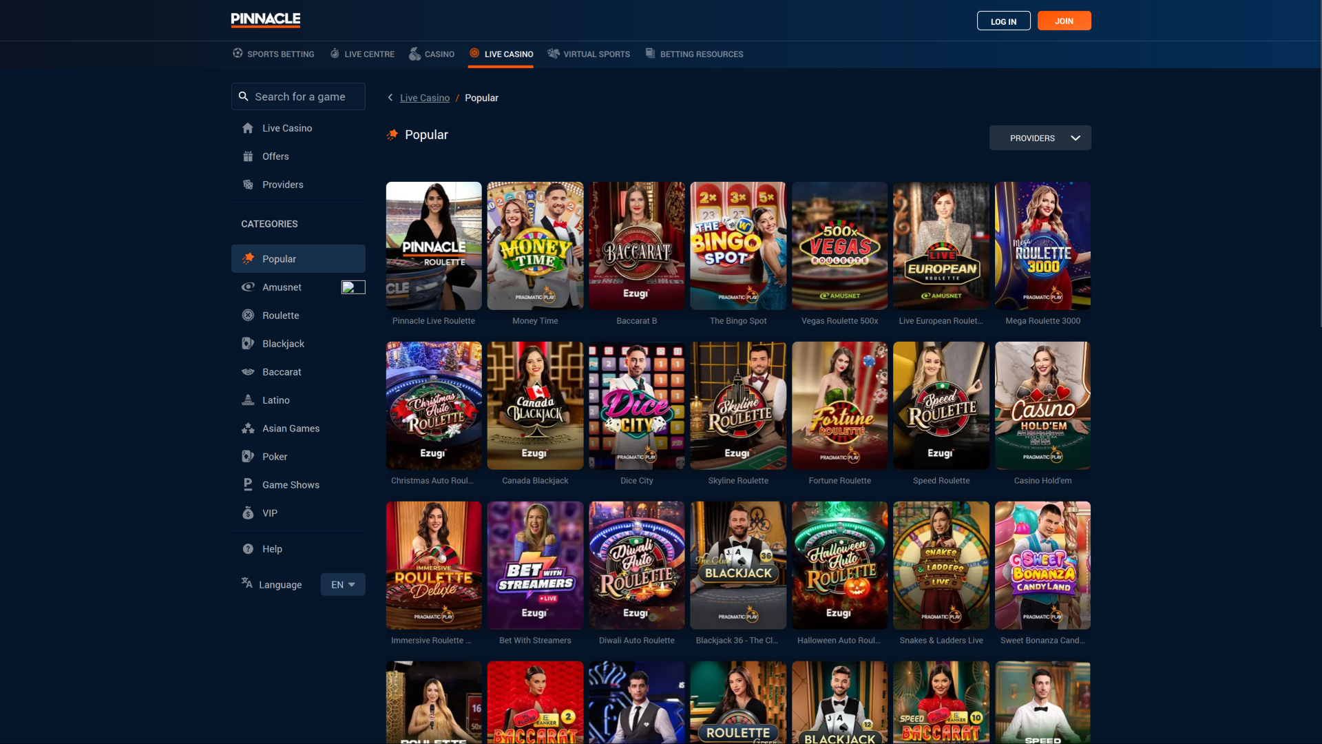 Pinnacle Bureau Croupier En Direct