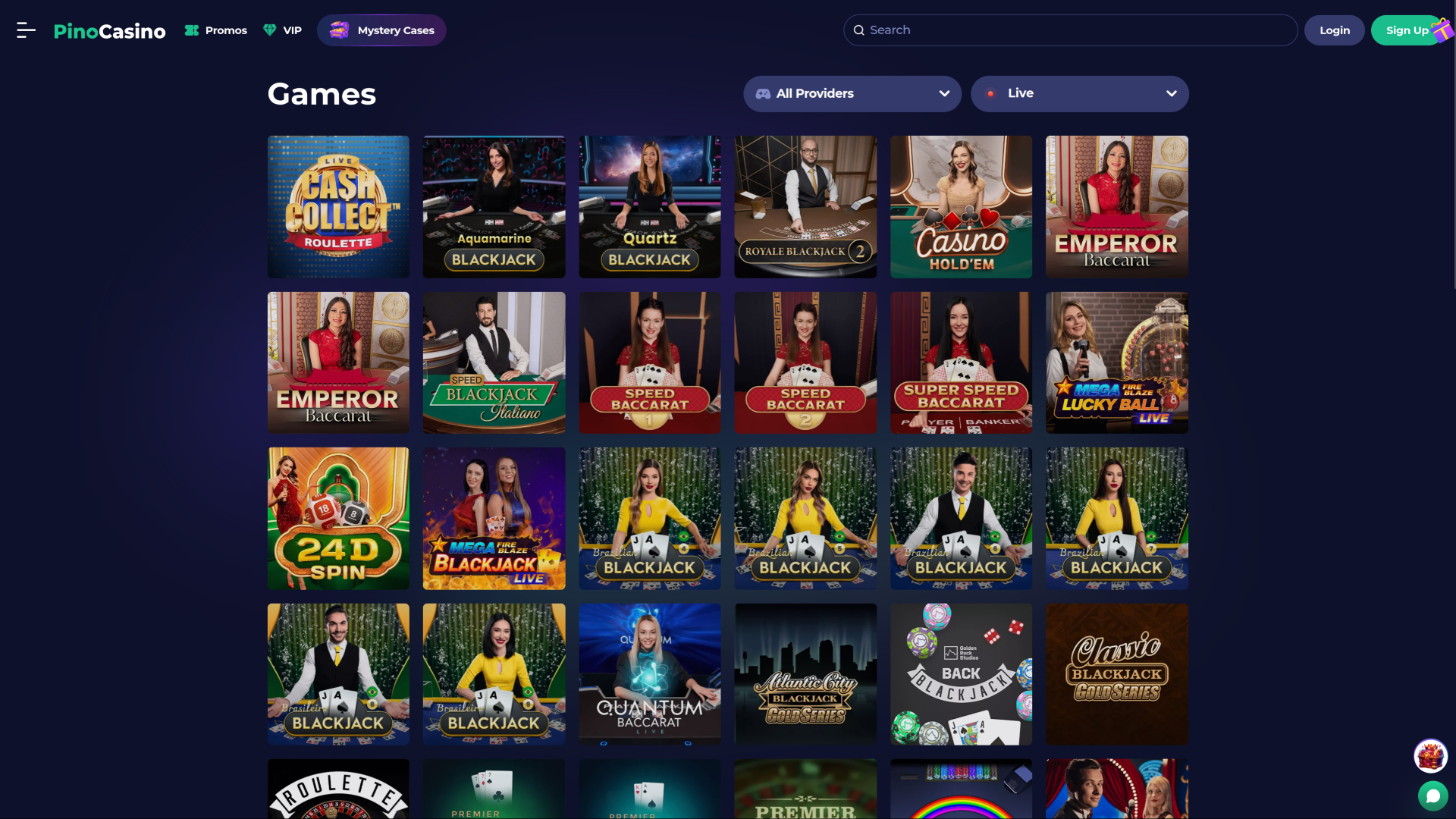 Pino Casino Desktop Live-Dealer