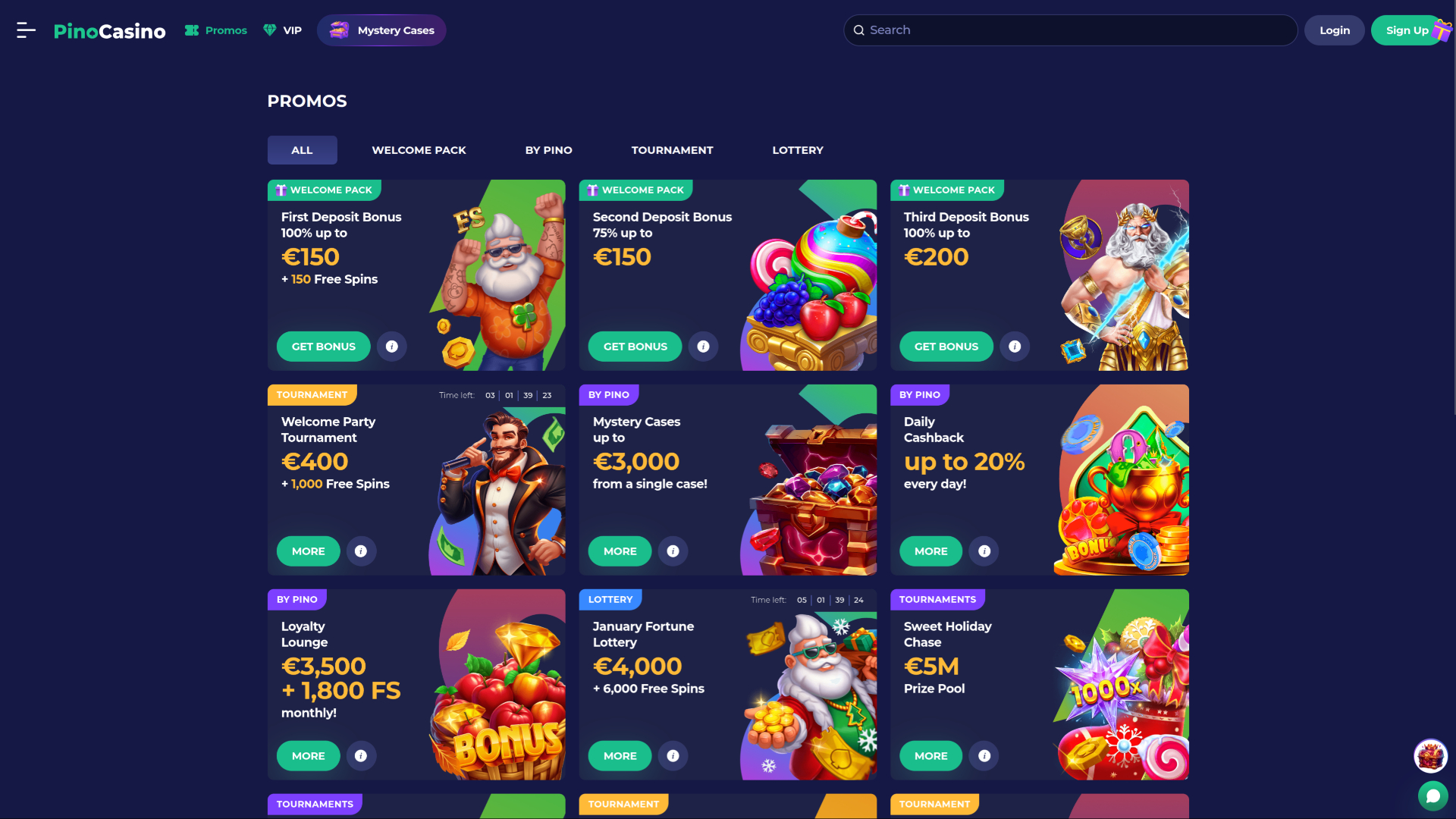 Pino Casino Desktop-Aktionen