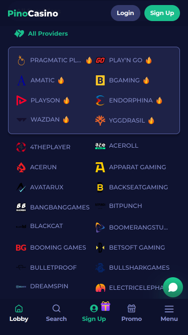 Pino Casino Mobile Game Developers