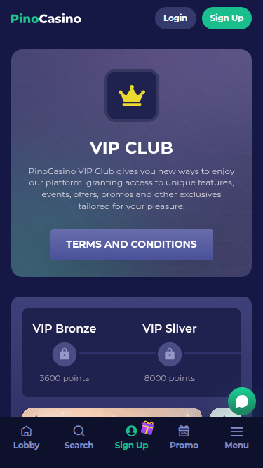 Programme VIP mobile de Pino Casino