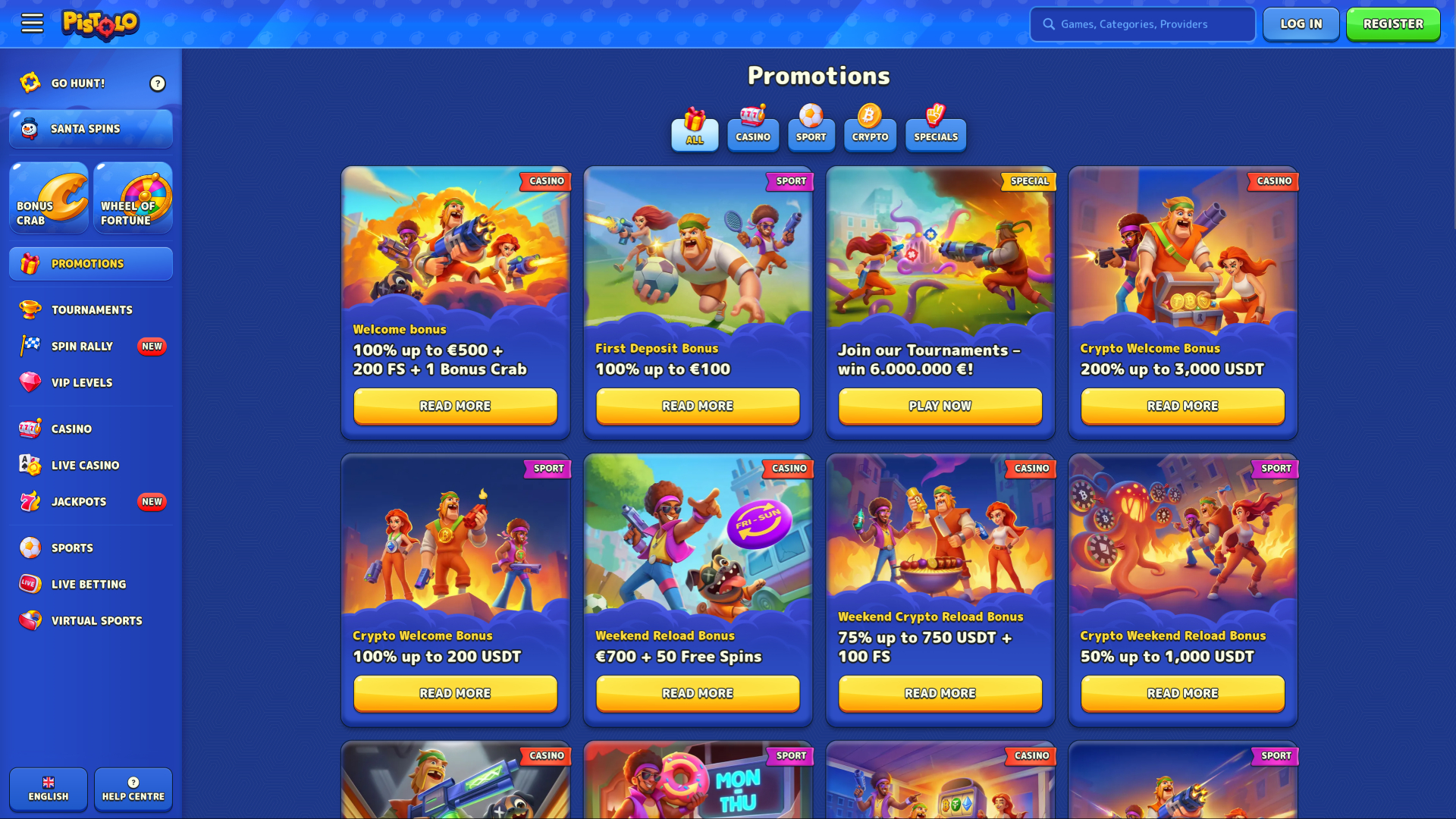 Promociones de escritorio de Pistolo Casino