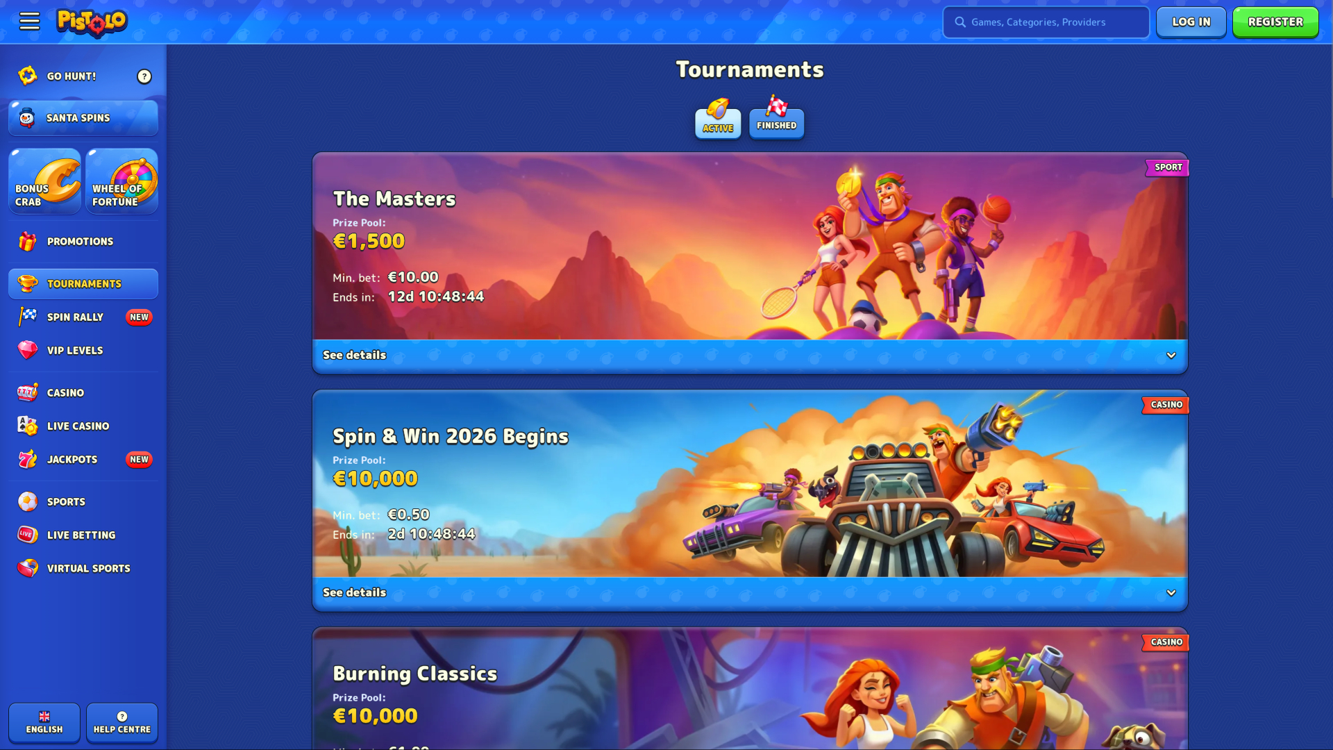 Torneos de escritorio de Pistolo Casino