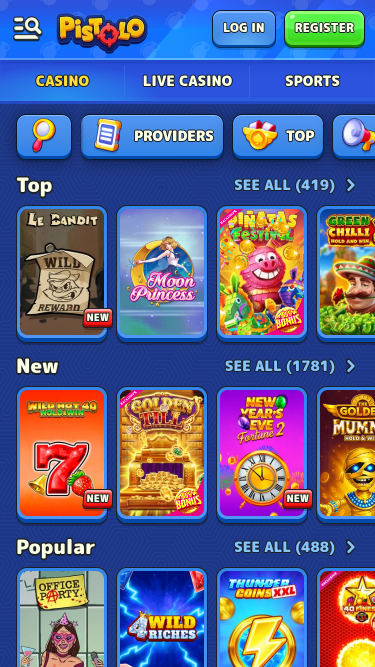 Juegos móviles de Pistolo Casino