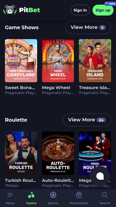 Casino móvil con crupier en vivo de PitBet