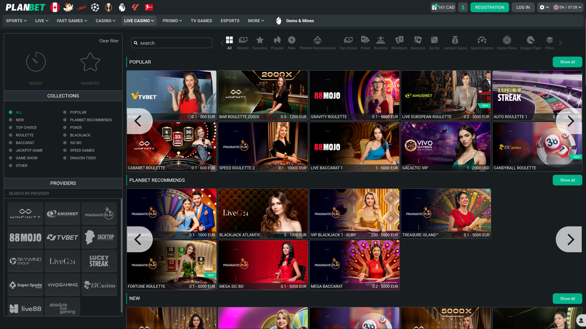 PlanBet Casino Desktop Live Dealer