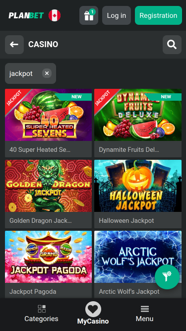 PlanBet Casino Mobile Jackpot