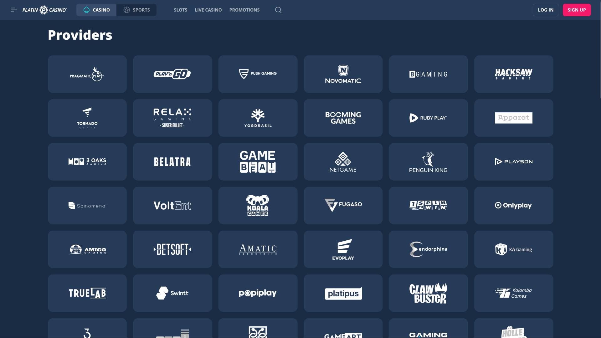 Développeurs du jeu de casino Platin pour ordinateur