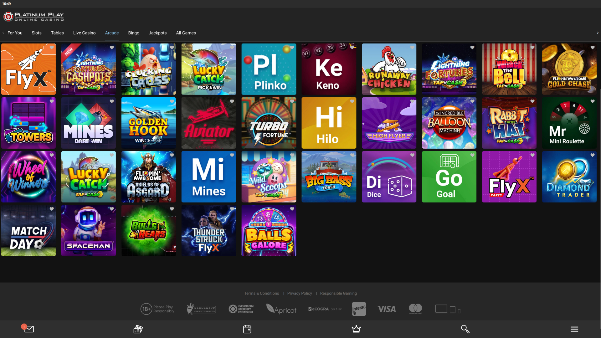 Casino Platinum Play Arcade sur ordinateur