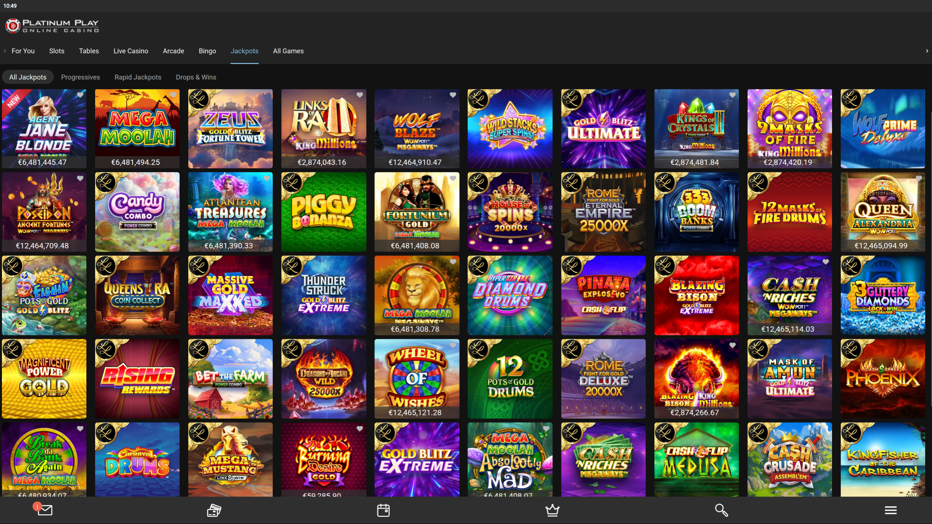 Jackpot de bureau du casino Platinum Play