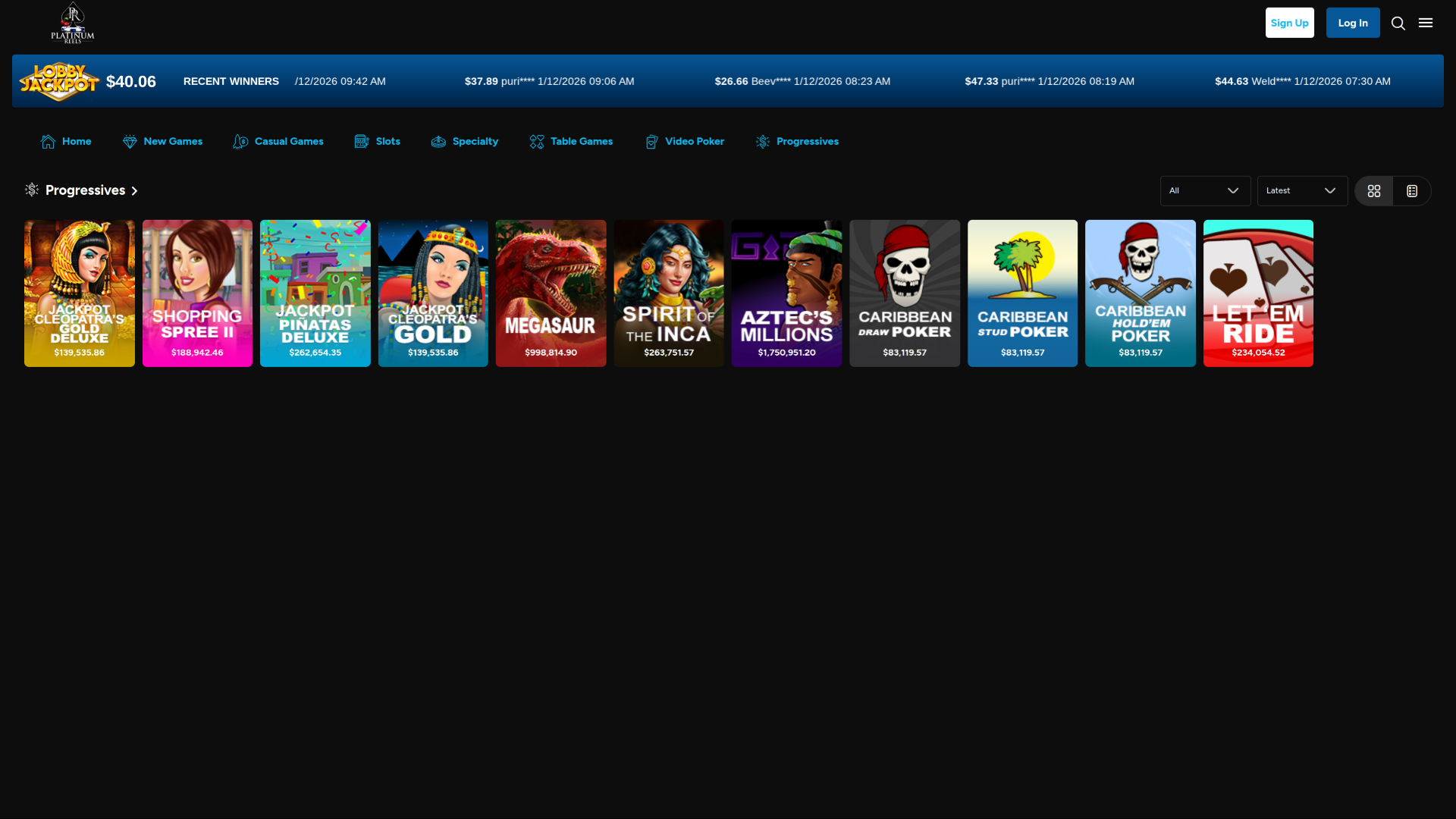 Jackpot de casino Platinum Reels sur ordinateur