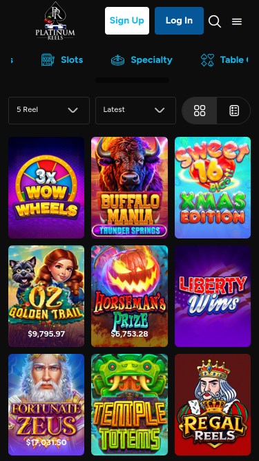 Jeux mobiles de casino Platinum Reels