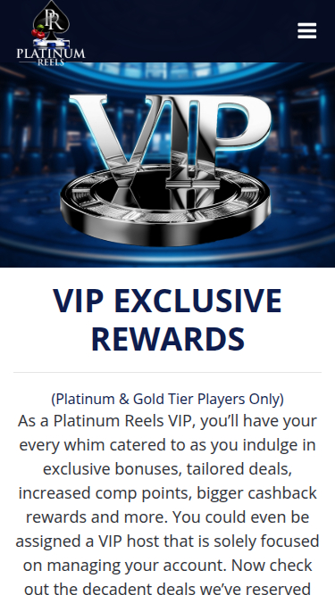 Programme VIP mobile du casino Platinum Reels