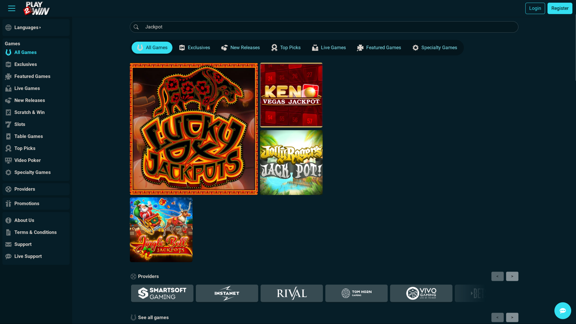 Jackpot desktop del casinò Play2Win