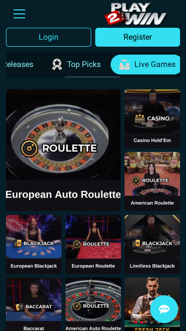 Croupier dal vivo mobile del casinò Play2Win