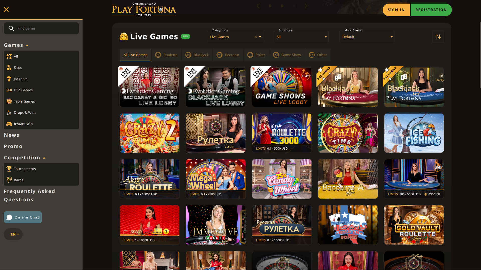 Play Fortuna Casino sur ordinateur avec croupier en direct