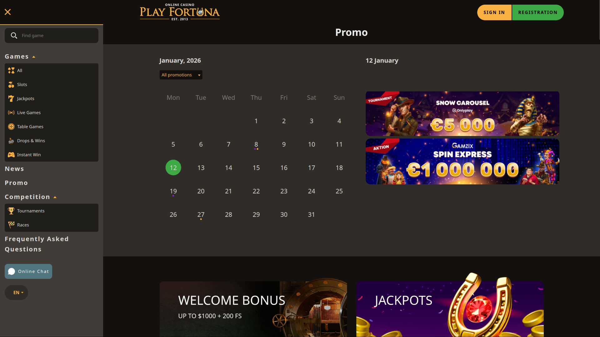Promotions de Play Fortuna Casino sur ordinateur