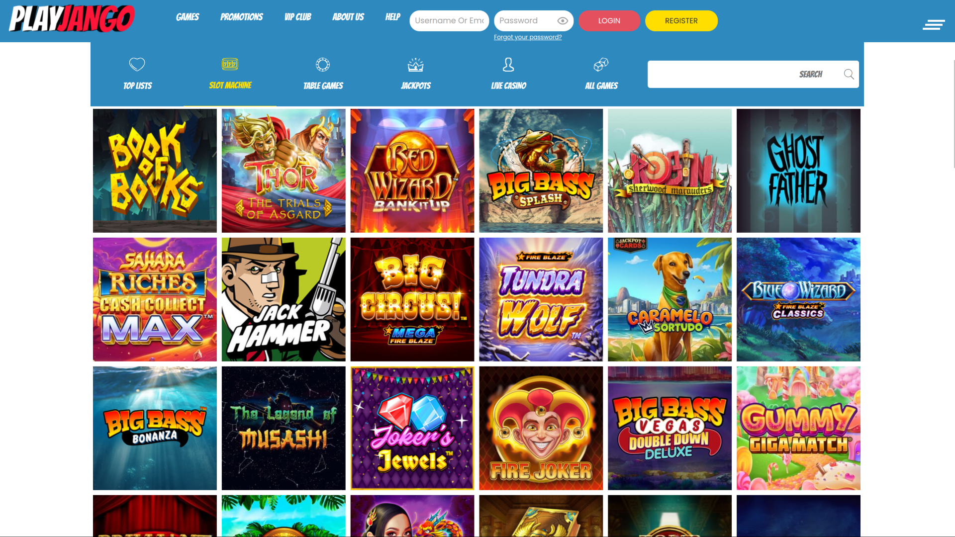 Juegos de escritorio del casino Play Jango