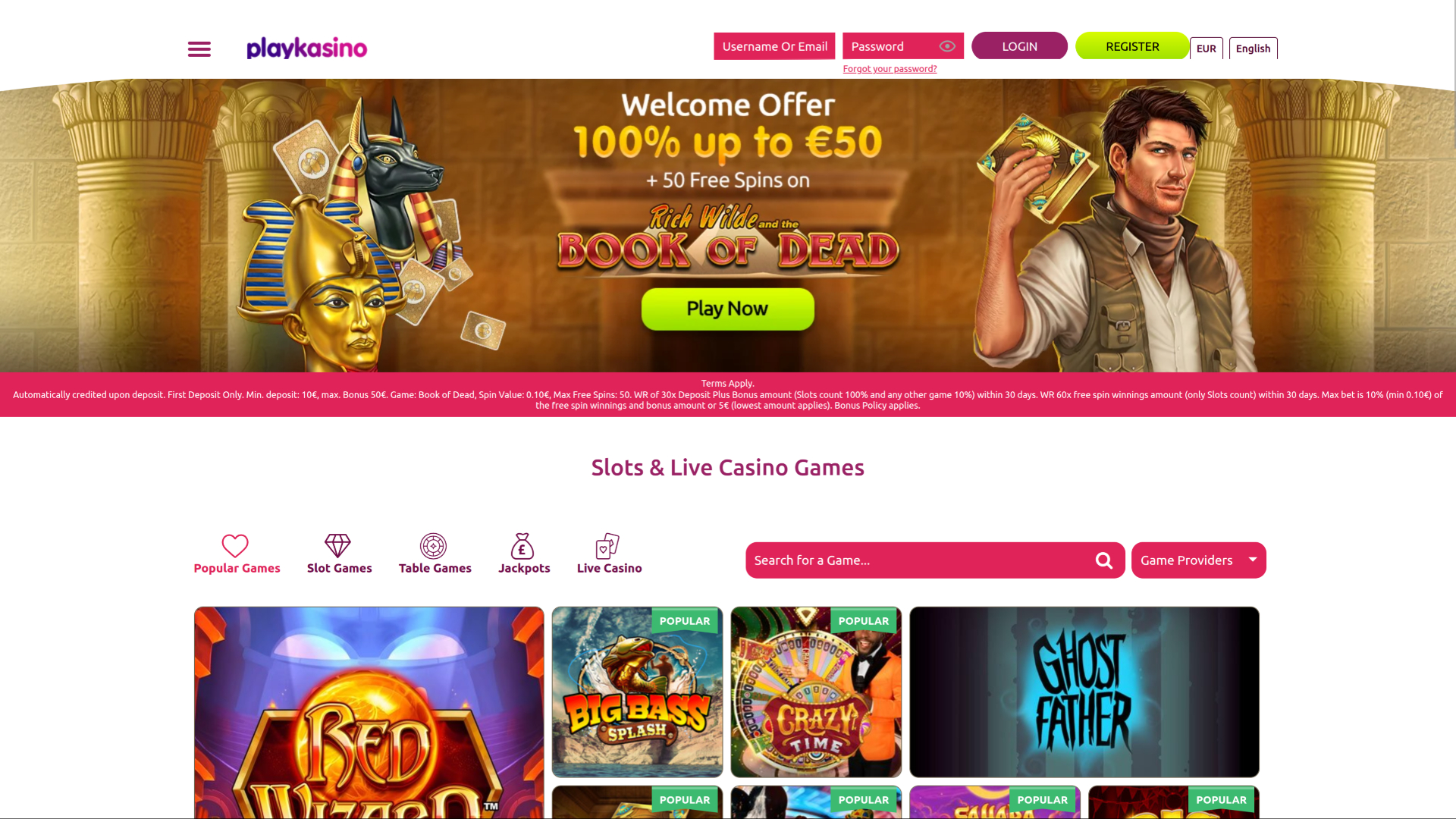 Главная страница казино Play для компьютера