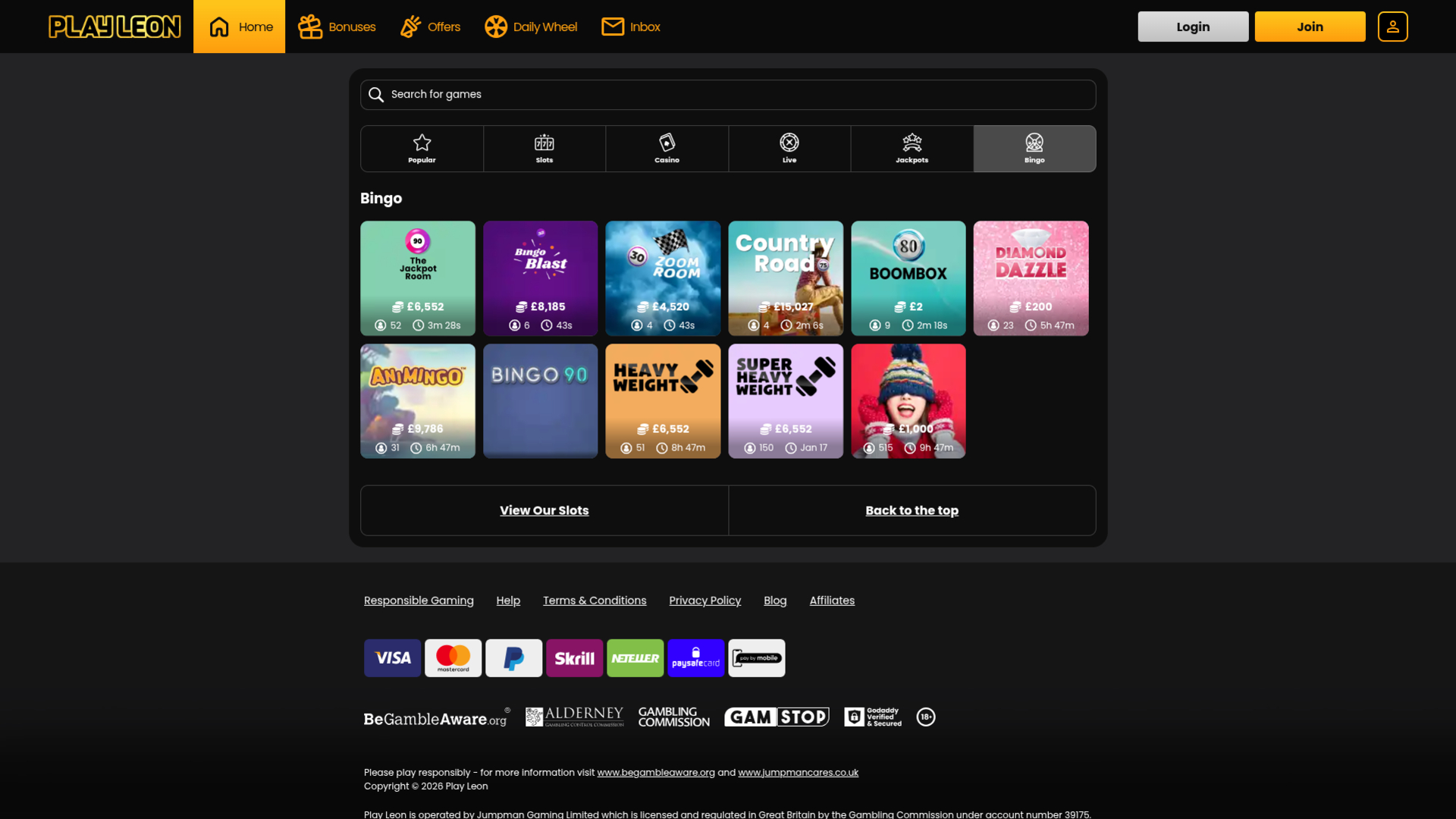 Bingo du casino Play Leon sur ordinateur