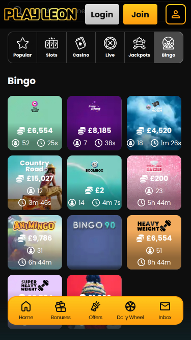 Bingo mobile du casino Play Leon