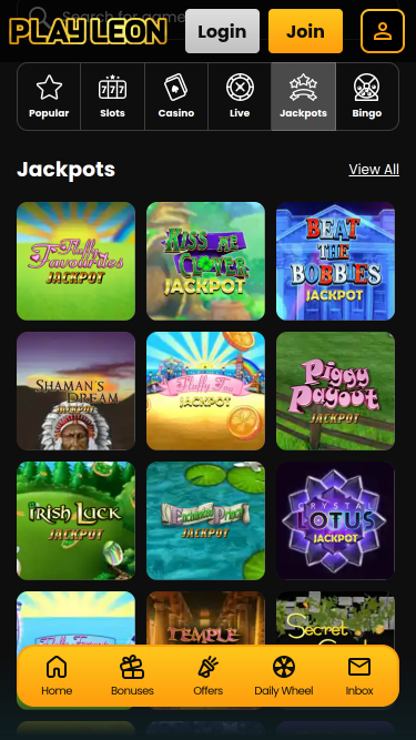 Jackpot mobile du casino Play Leon