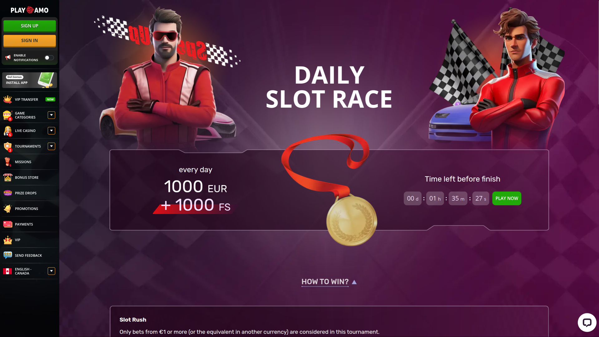 Playamo Casino Desktop Slot Race