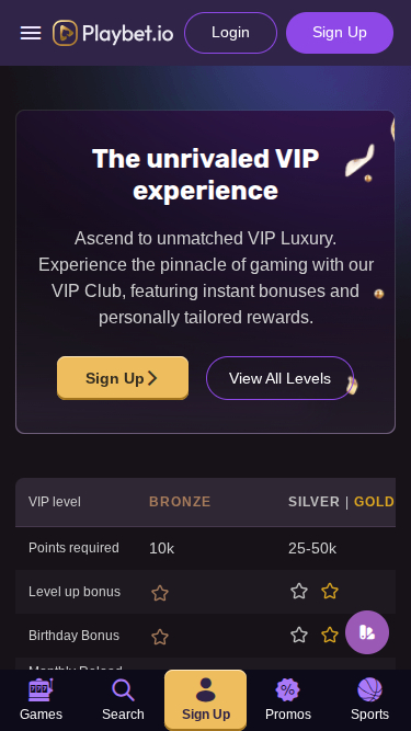 Programme VIP mobile du casino Playbet.io