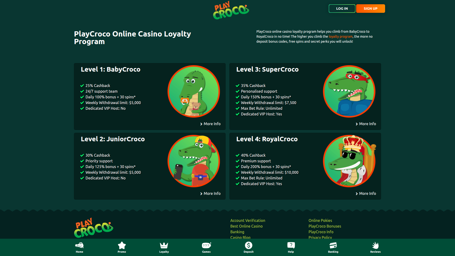 Gioca al programma VIP desktop di Croco Casino