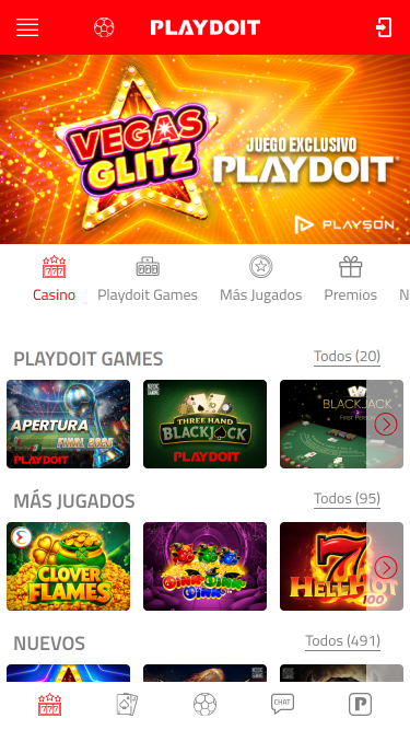 Página de inicio móvil de PlayDoIt