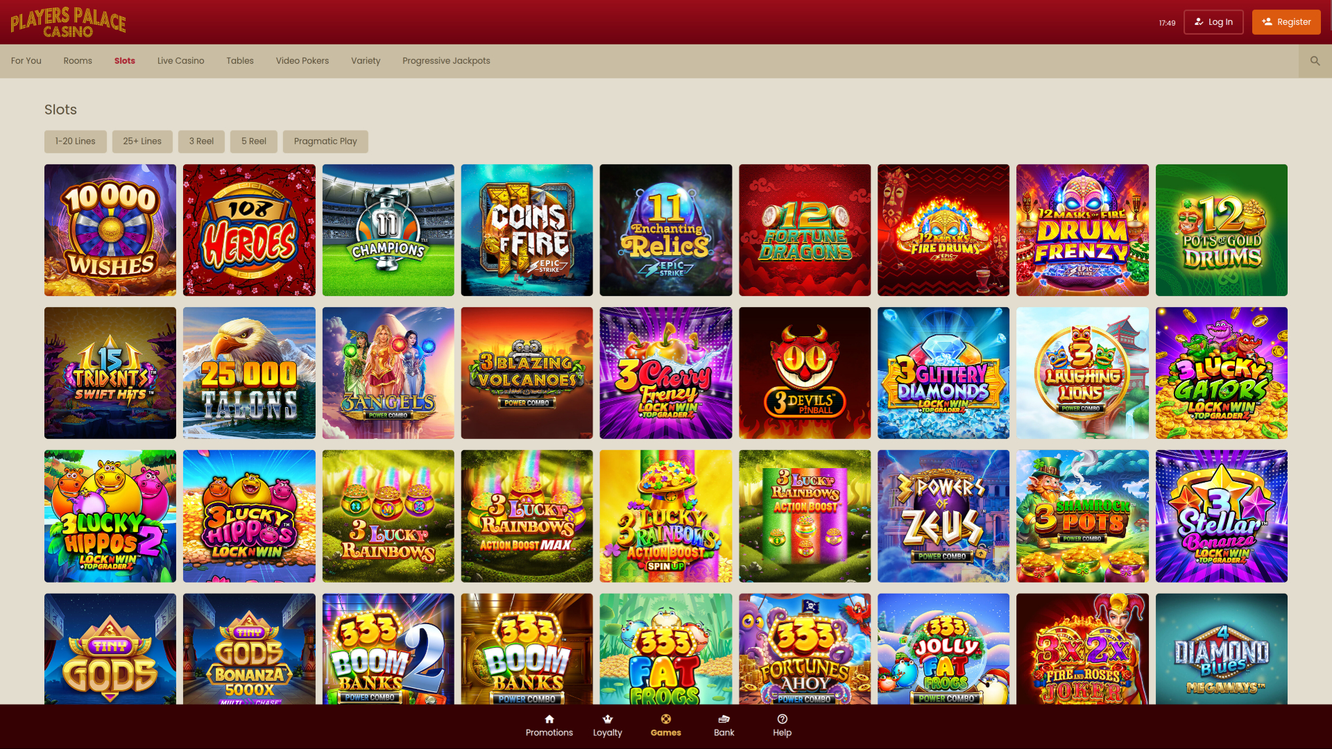 Jeux de casino Players Palace sur ordinateur