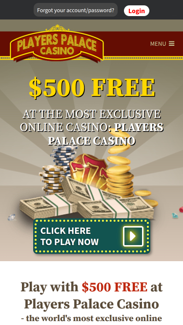 Page d'accueil mobile du casino Players Palace