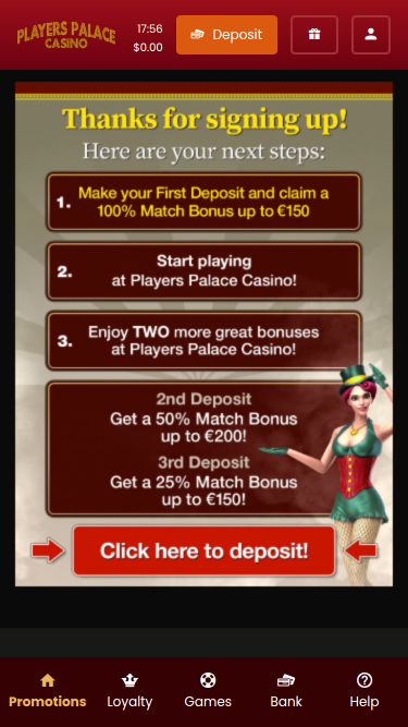 Promotions mobiles du casino Players Palace