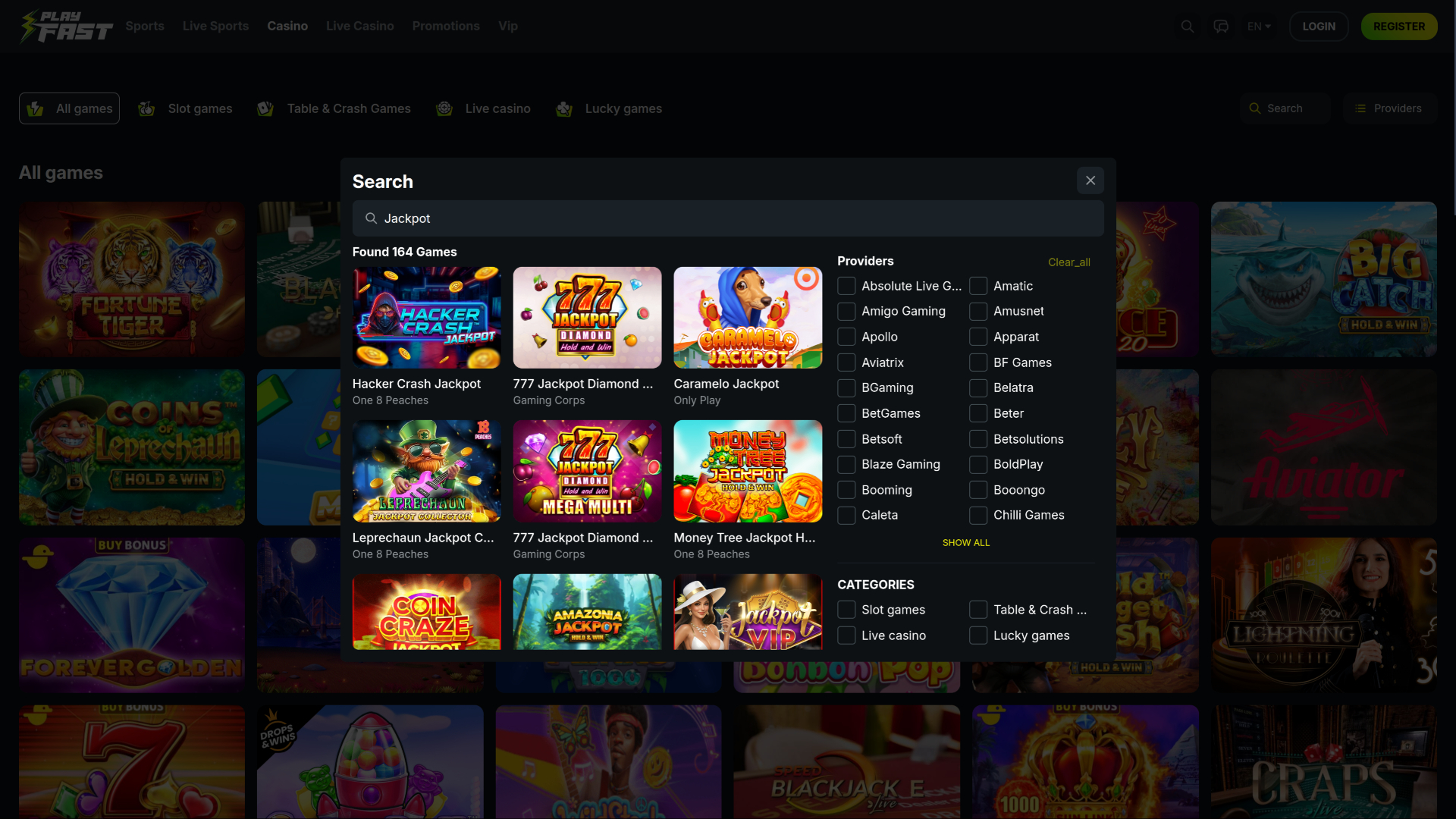 Jackpot du casino PlayFast sur ordinateur