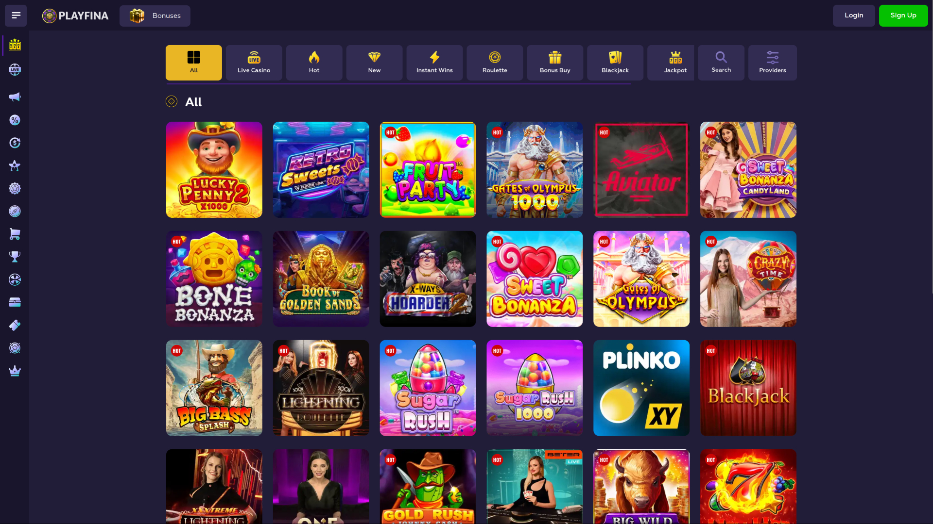 Jeux de casino Playfina pour ordinateur