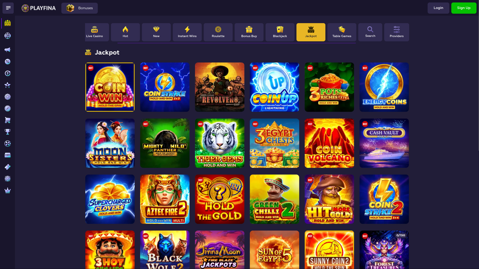 Jackpot du casino Playfina sur ordinateur