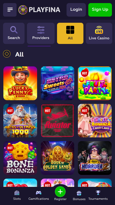 Jeux mobiles de casino Playfina