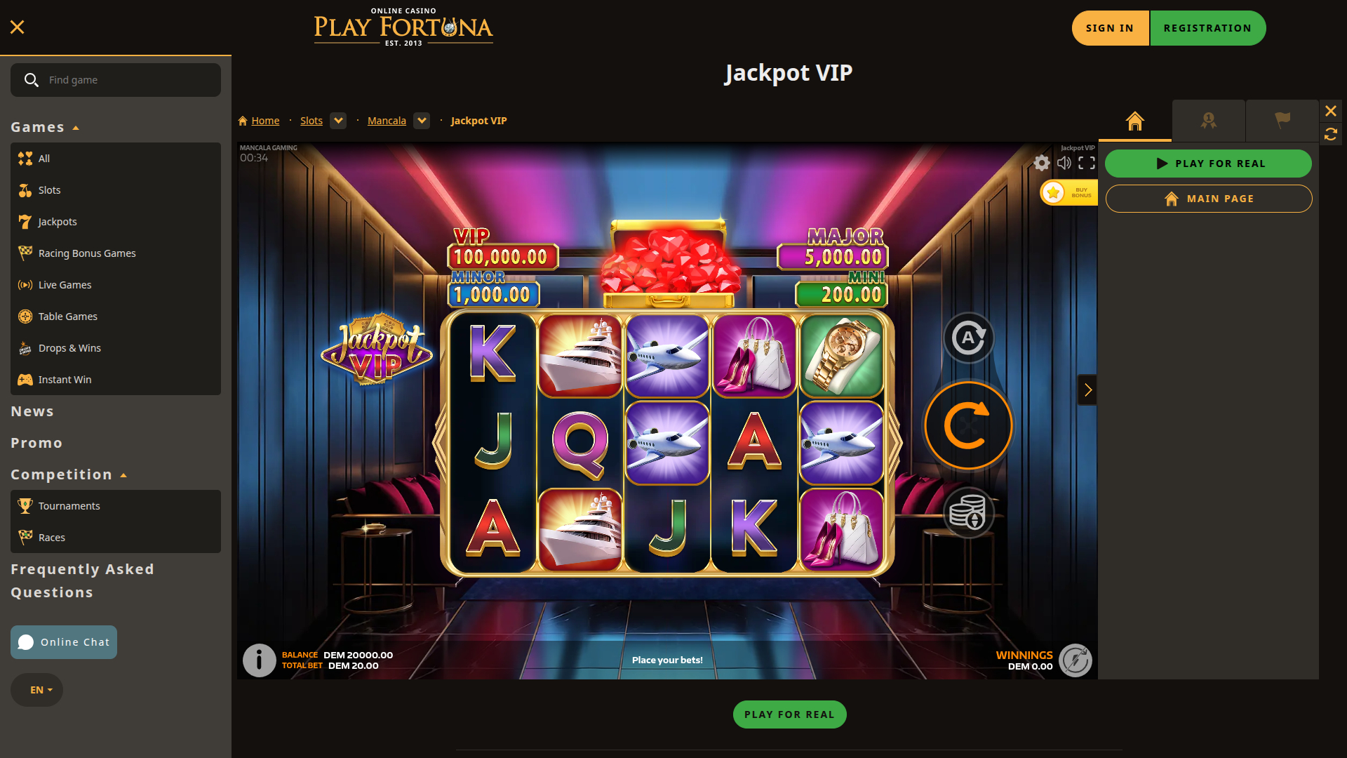 Programme VIP pour ordinateur de jeu Fortuna Casino