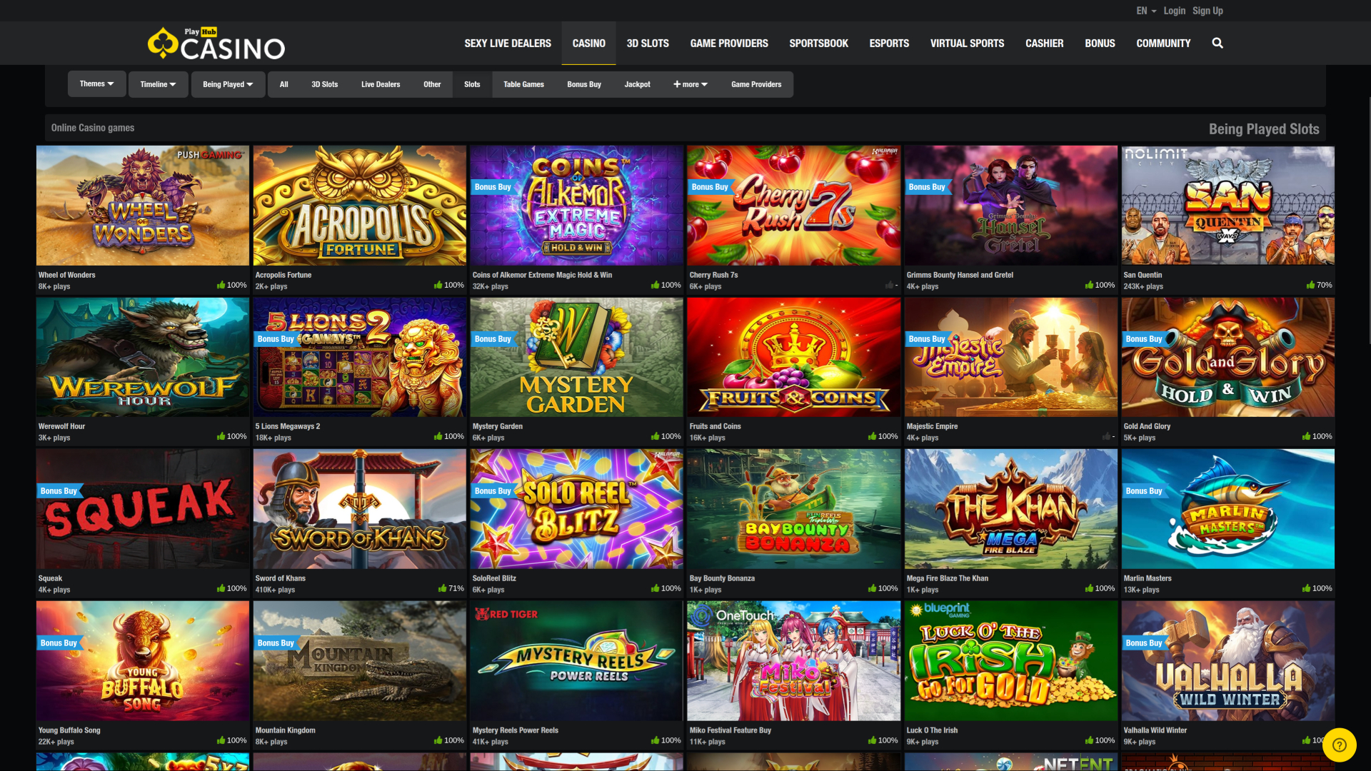 Jeux de casino Playhub sur ordinateur