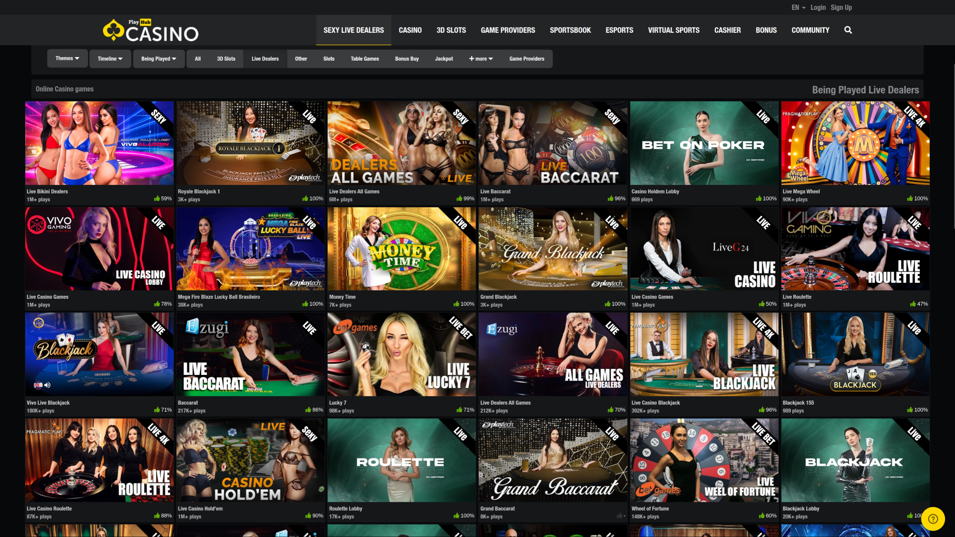 Casino Playhub pour ordinateur avec croupier en direct