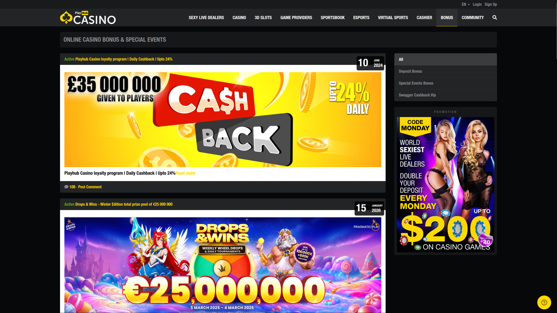 Promotions Playhub Casino sur ordinateur