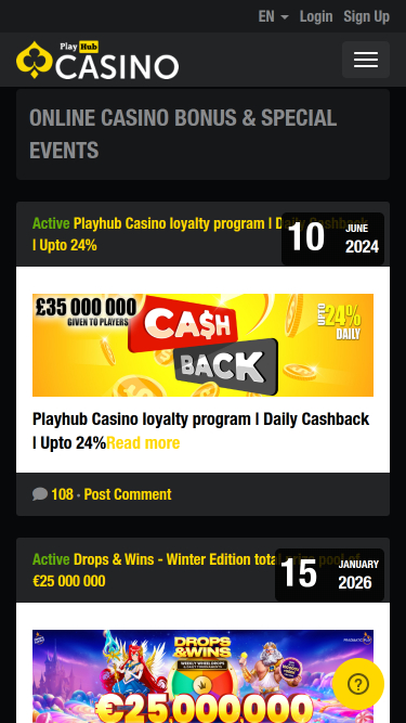 Promotions mobiles de Playhub Casino