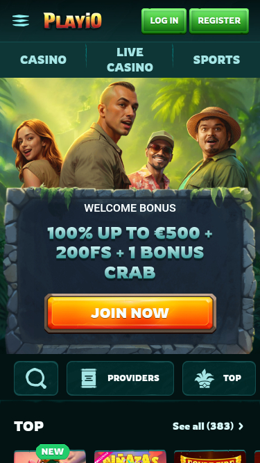 Page d'accueil mobile du casino Playio