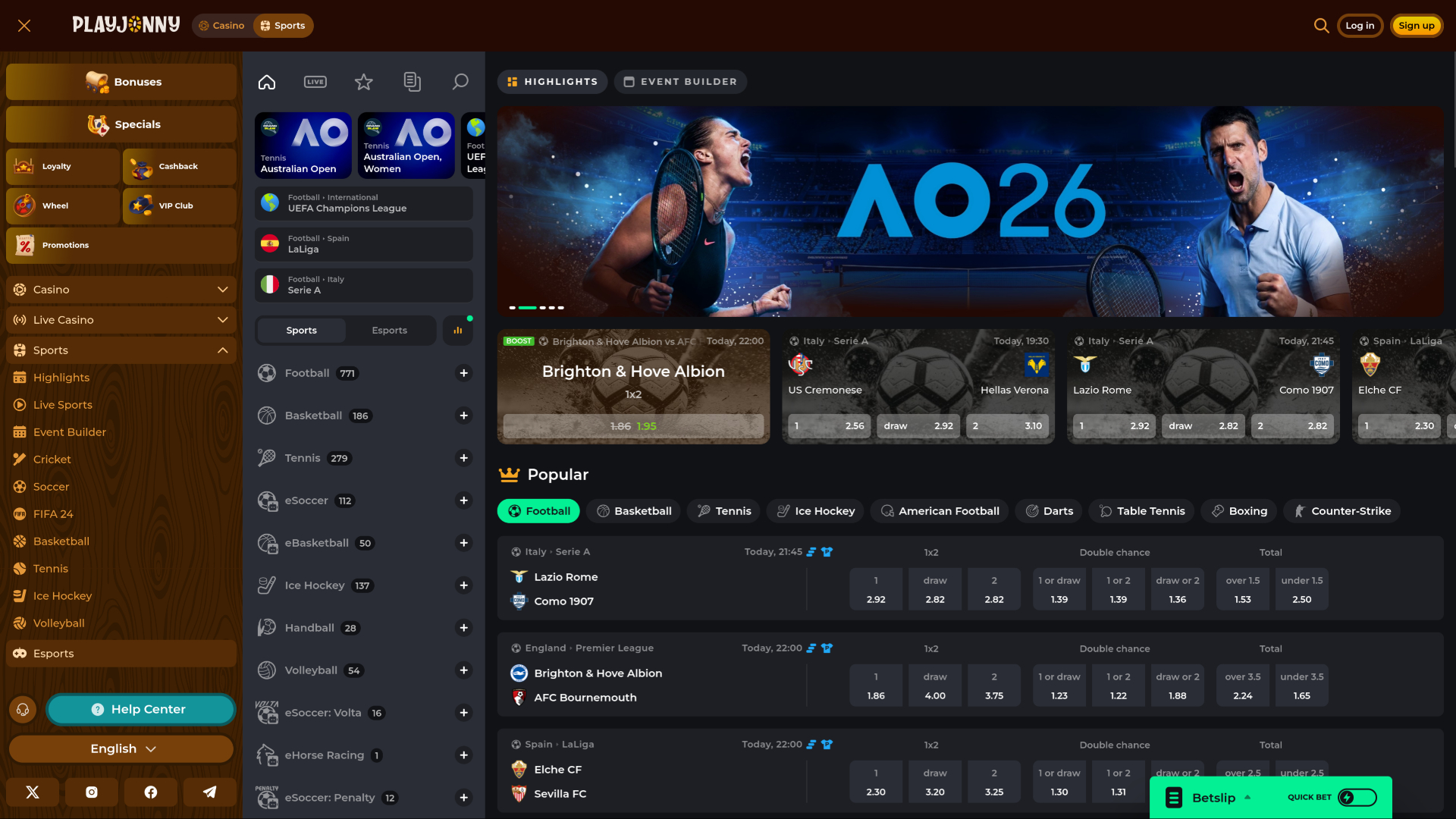 Casino PlayJonny Deportes de escritorio