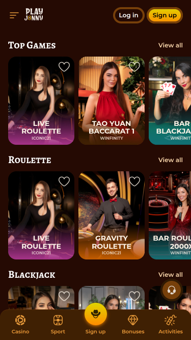 Casino móvil con crupier en vivo de PlayJonny